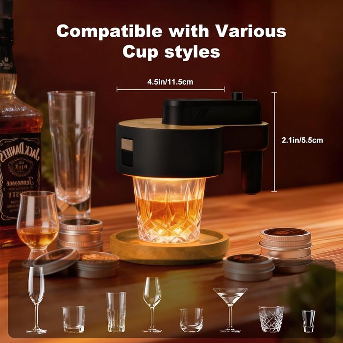 Набір для копчення віскі: 6 видів тирси, 2 склянки, 2 форми для льоду, для коктейлів, подарунок для чоловіків, батька, чоловіка (без бутану), дерев'яний