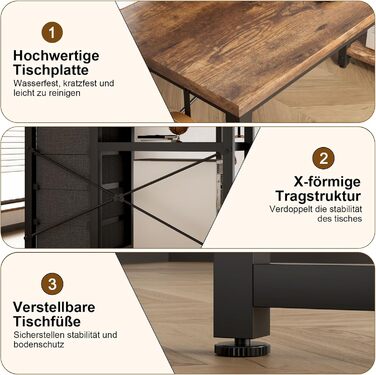 Кутовий стіл Devoko з 4 висувними ящиками з тканини, 2 розетками та 2 USB-портами, для дому та офісу, ігор, білий, 140x80 см