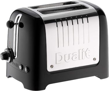 Тостер Dualit Lite на 2 скибочки - Тости 1,1 кВт 60 скибочок тостів на годину - Полірований чорним краєм - Функція бублика та розморожування - Тостер чорний Широкі отвори 36 мм Штекер ЄС чорний