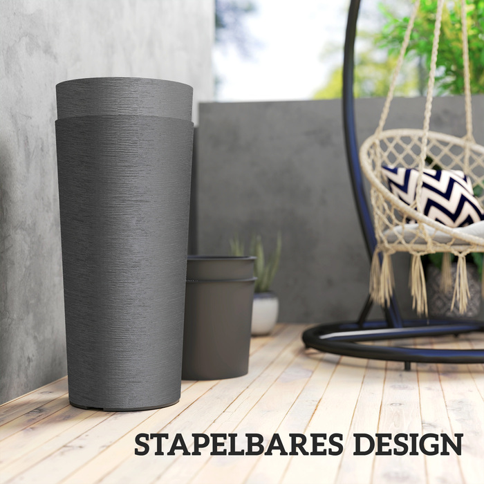 Набір з 2 горщиків для квітів, що складаються в стос, з дренажними отворами, 35x35 см, круглі, темно-сірі