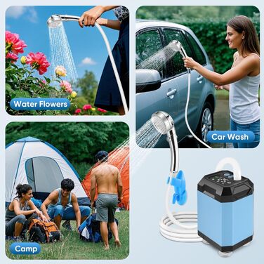 Портативна душова кабіна для кемпінгу з акумулятором 6000mAh та індикатором температури, з насосом та 2м шлангом. Підходить для відпочинку, автомийки, пляжу та подорожей.