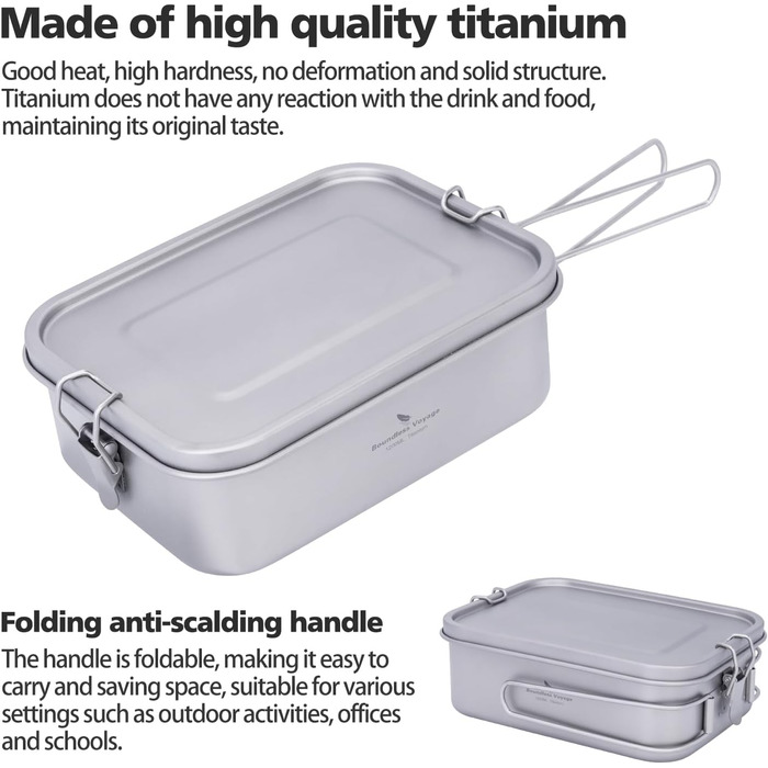 Ланчбокс iBasingo Titan 800мл з кришкою та ручкою - герметичний бенто-контейнер для кемпінгу, відпочинку та офісу. Безпечний для їжі, придатний для миття в посудомийній машині. Модель Ti2081C (1200мл Ti2082c)