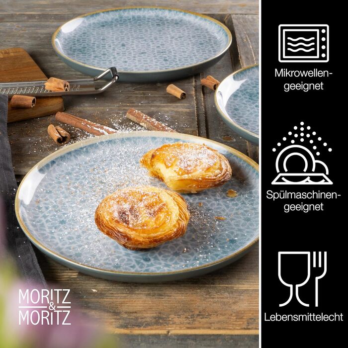 Набір посуду Moritz & Moritz TERRA на 6 осіб: 6 тарілок, 6 десертних тарілок, 6 мисок (Азурний блакитний)