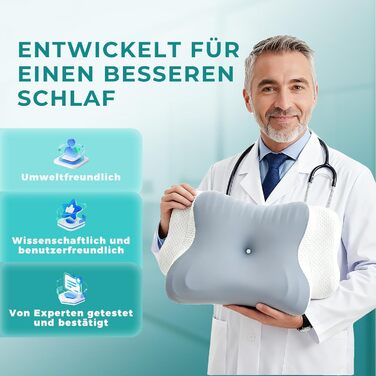 Ергономічна ортопедична подушка для шиї з ефектом пам'яті (Memory Foam) для всіх типів сну: на боці, спині та животі, синя