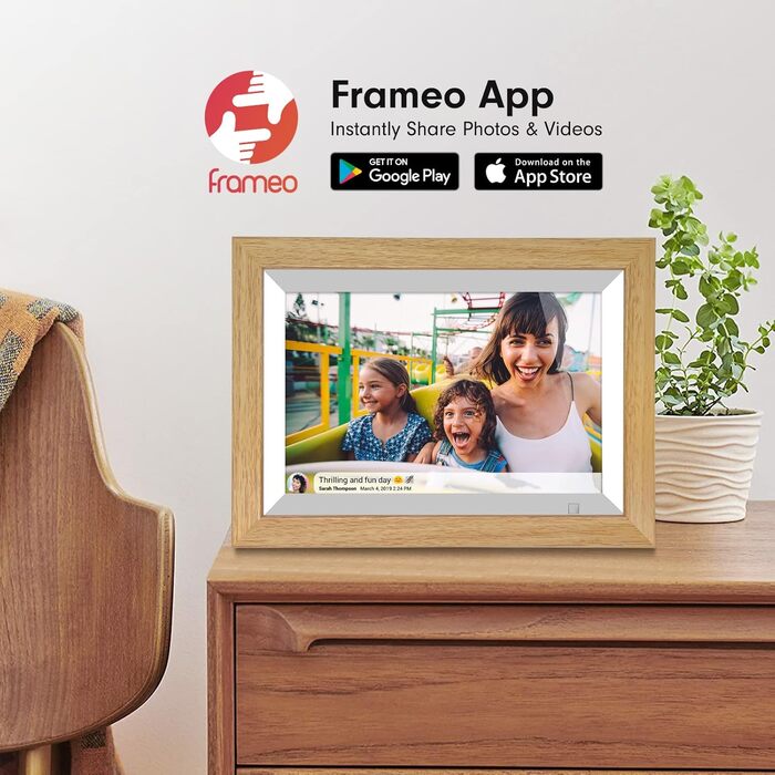 Цифровий фоторамка Cytem 10.1 дюйма з Wi-Fi, 32GB, сенсор руху, IPS 16:10, сенсорне управління, коричневе дерево, FrameO Software