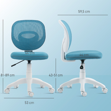 Ергономічне офісне крісло з підтримкою спини у формі C, регульована висота, блакитне