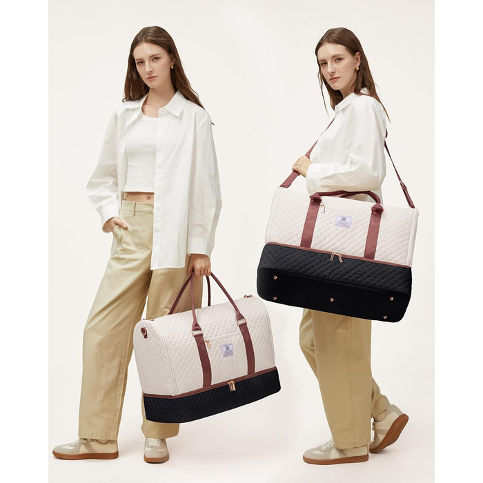 LOVEVOOK Перекидна дорожня сумка для жінок, 2-в-1, валіза, органайзер для взуття, водонепроникна, ручна, для подорожей (53L, чорний, бежевий, коричневий)