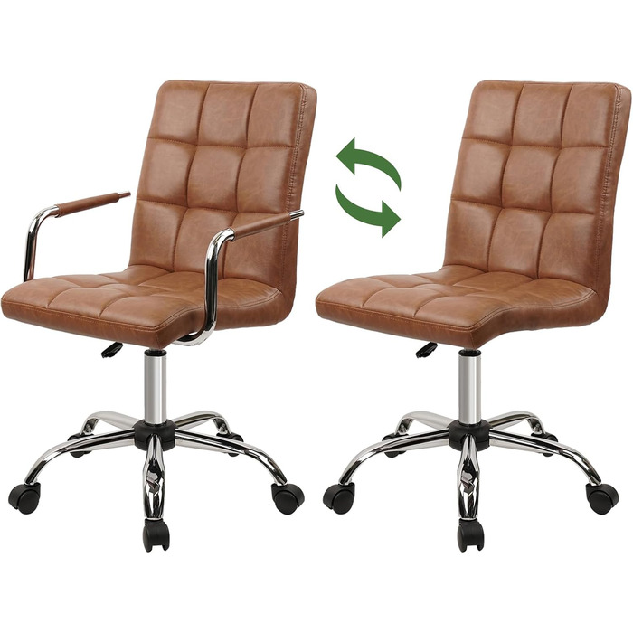 Крісло офісне Clatina Leder з підлокітниками, шкіряне, ергономічне, поворотне, регульоване по висоті, для дому та офісу, коричневе, 160 кг, 1 шт.