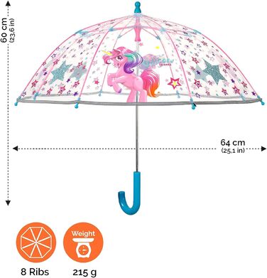 Парасолька для дітей з мотивом єдинорога, світловідбиваюча, прозора, вітрозахисна, парасолька-стік з автоматичним відкриттям і міцною рамкою зі скловолокна, діаметр приблизно 64 см