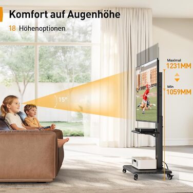 Підставка для телевізора Perlegear на коліщатках, 32-75 дюймів, до 50 кг, регульована по висоті, поворотна, нахильна, з підсвічуванням, VESA 600x400 мм, PGTVMC27