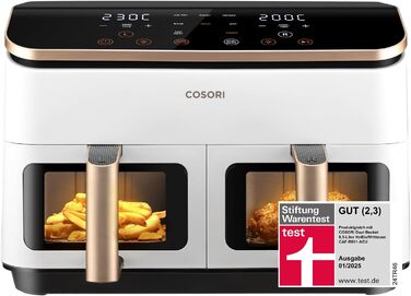 Фритюрниця без олії COSORI з 2 камерами, 8.5 л, чорно-біла, з рецептами та нержавіючою сталлю