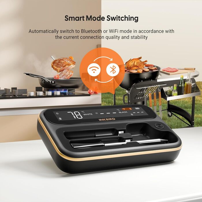 Бездротовий термометр Inkbird INT-12-BW для приготування на грилі, м'яса та випічки: Bluetooth 5.4, Wi-Fi, водонепроникний (IP67)