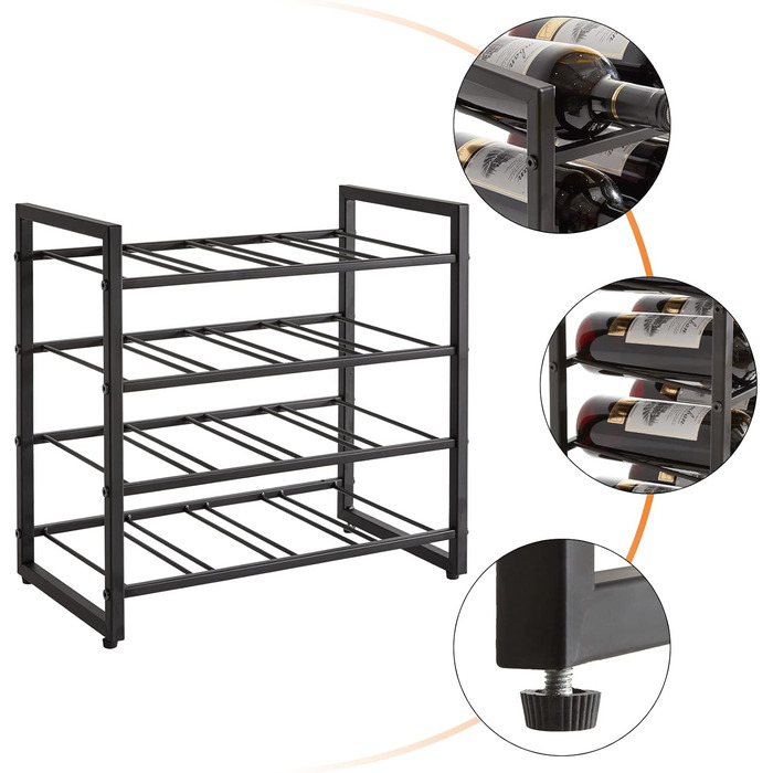Металева стелаж для вина IBUYKE TMJ904H, 3 яруси, 16 пляшок, для кухні, бару, вітальні