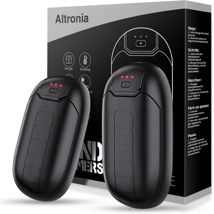 Електричний грієчка для рук, перезаряджається, з магнітом, 7 годин тепла, 3 режими, до 56°C, USB-C, для Рейно, гольф, спорт на відкритому повітрі, чорний N1