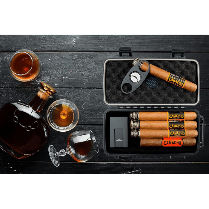 Вишуканий вологостійкий кейс для сигар Kobi & Knight з різаком та підставкою – аксесуар для сигар, подарунковий набір для 12.7 x 20.3 см сигар