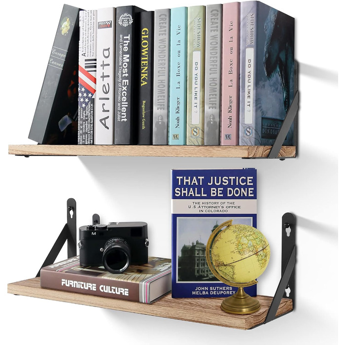 Набір настінних дерев'яних полиць Uten у рустикальному стилі з тримачем для рушників, 2 шт., світло-коричневий — для ванної кімнати, кухні, вітальні та спальні