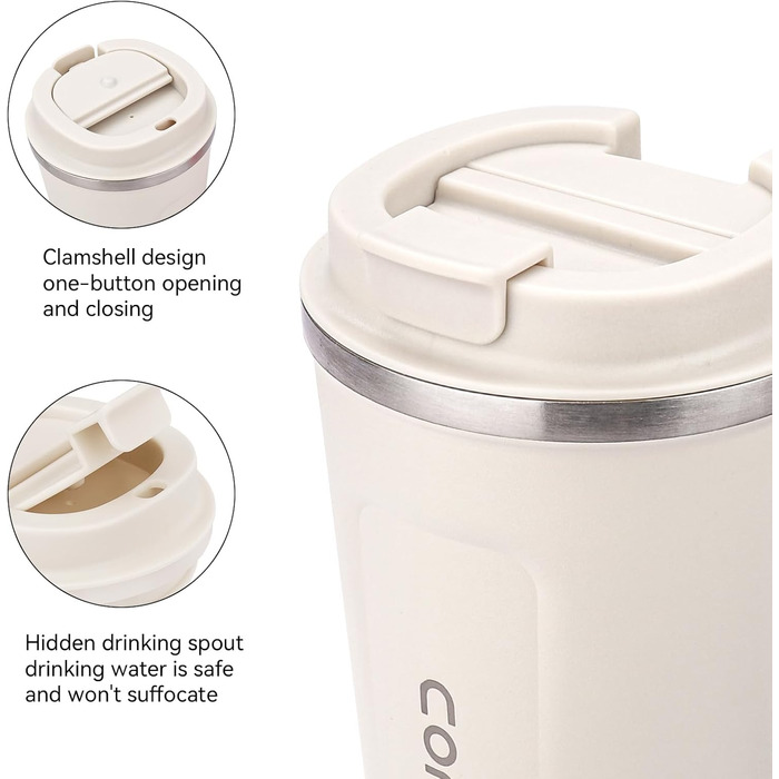 ERBO Термокружка для кави з нержавіючої сталі, 380 мл, набір 2 шт (білий + рожевий)