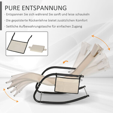 Крісло-гойдалка, розкішне крісло, садовий стілець, шезлонг для відпочинку з металевим сітчастим сидінням, бежевий, 150 x 62 x 88 см