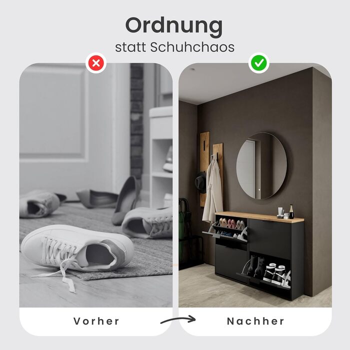 Взуттєва шафа Planetmöbel, вузька, з 6 полицями, 60 x 23 x 118 см, біло-сіра (2 дверцята, чорний)