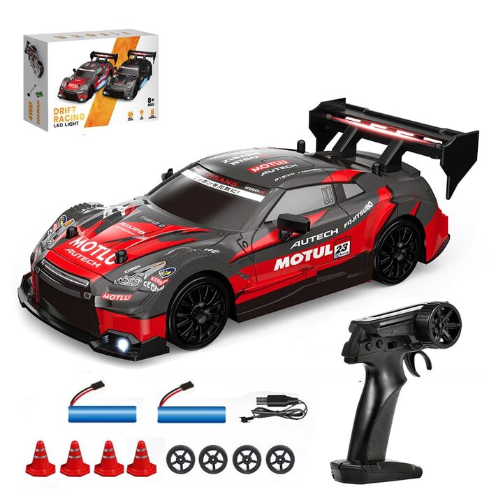 RC Дрифт-кар 1:24 4WD 2.4GHz, радіокерування, 2 батареї, LED, червоно-чорний, для дітей