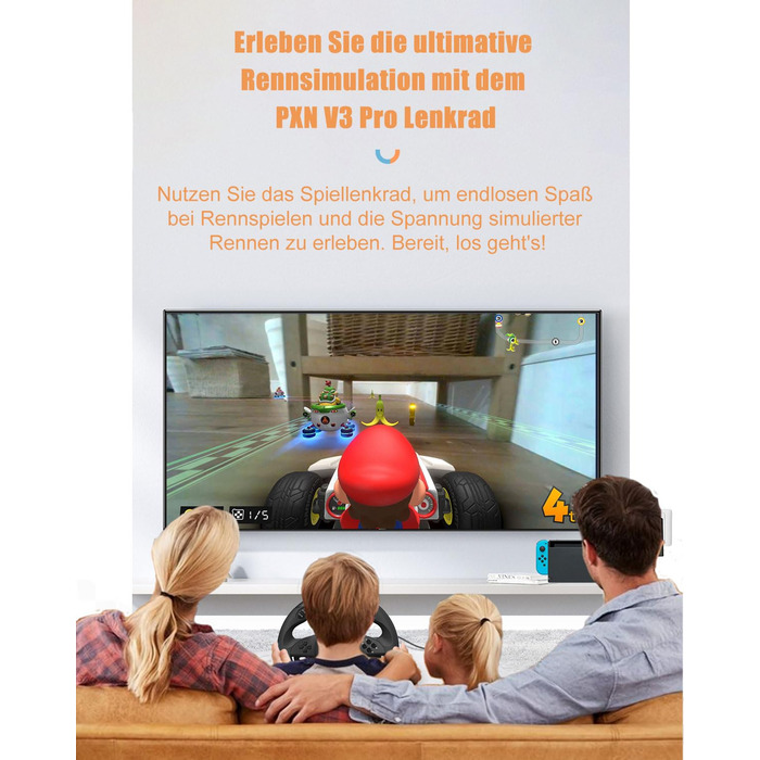 PXN V3 Pro Ігровий кермо з педалями для ПК, PS4, PS3, Xbox, Nintendo Switch. 180° поворот, вібрація, педалі, перемикачі швидкостей - Чорний