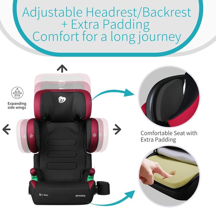 Автокрісло дитяче 15-36 кг з Isofix, i-Size, регульована підголовник та підлокітники, 3,5-12 років (100-150 см), з тримачем для напоїв, зелене