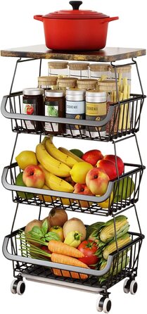 Поверховий кошик для фруктів для кухні, кошик для овочів, підставка для миски, металева прямокутна дротяна корзина, тримач для зберігання фруктів, овочів, хліба, закусок, кухонний органайзер, чорний (4 рівня), 2-