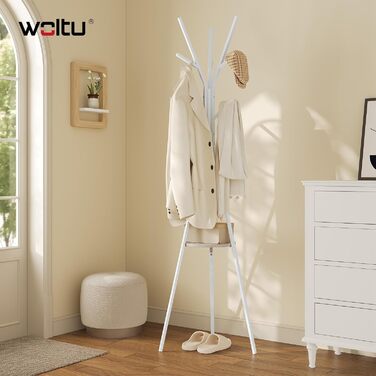 Вільна стійка для одягу WOLTU у вигляді дерева з полицею та 9 гачками, для одягу, шапок та сумок, біла, металева