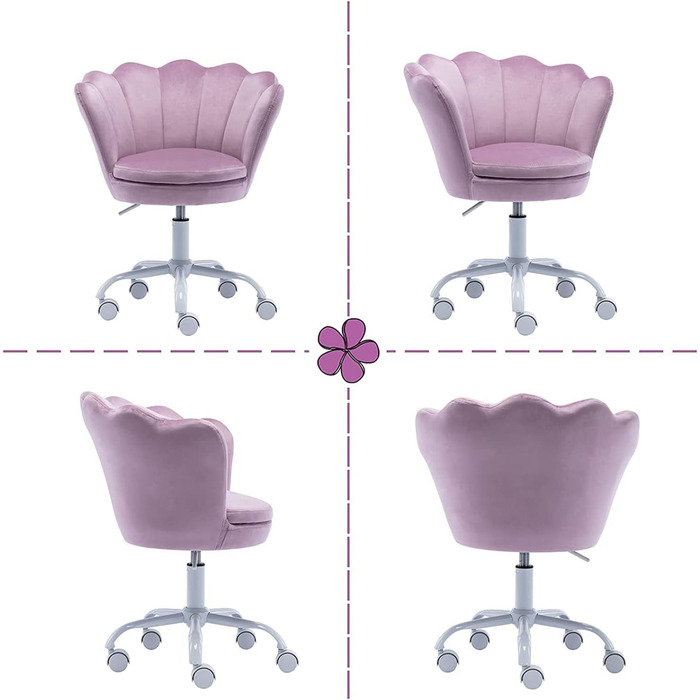 Дитячий стіл для письма Kinder Schreibtischstuhl - регульований, поворотний, з м'якою оббивкою з велюру, квітка, для дівчаток, фіолетовий