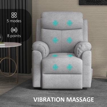 Реклайнер для телевізора HOMCOM Recliner Electric з допоміжним засобом стоячи, 5 режимів масажу, функція відкидання, масажне крісло з підніжкою, білизняний вигляд, бічна кишеня та пульт дистанційного керування, для вітальні, сірий | Аосом