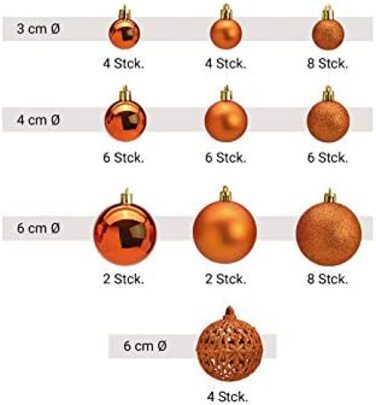 Набір з 14 різдвяних куль WOMA-50 і пластикові різдвяні кулі-сріблястий, червоний, бронзовий / мідний і багато іншого. - Прикраси для різдвяної ялинки та ялинкові прикраси (50, мідь)