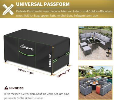 Чохол для садово-патіо меблів BEEWAY V2.0 300x200x92cm, водонепроникний, анти-UV, чорний