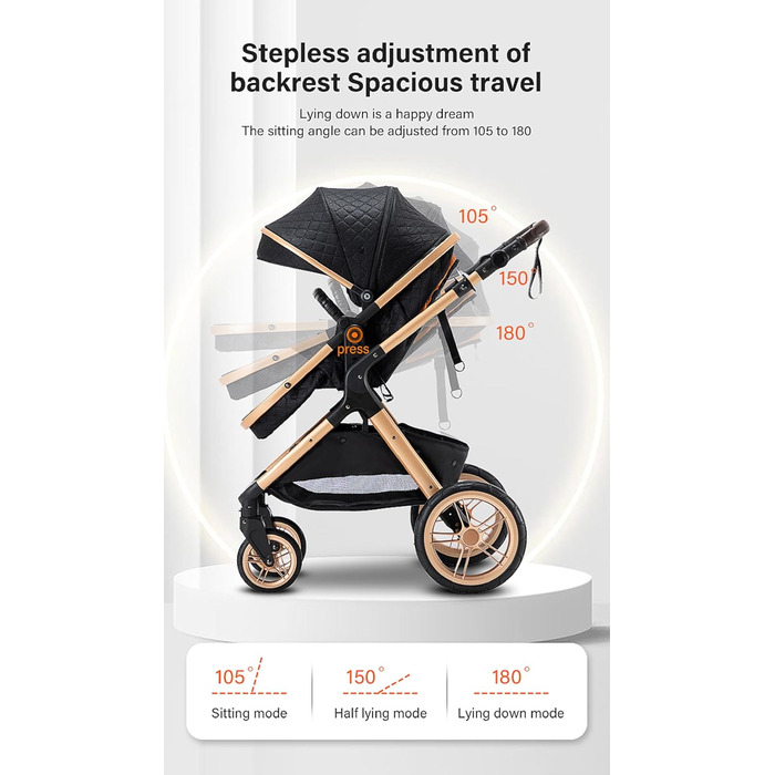 Дитяча коляска Glokid 3 в 1, комбінована модель з речною системою, переносна сумка для переодягання, москітна сітка, дощовик, теплий мішок, складна конструкція, положення для сну, рожевий колір (GPHX1)