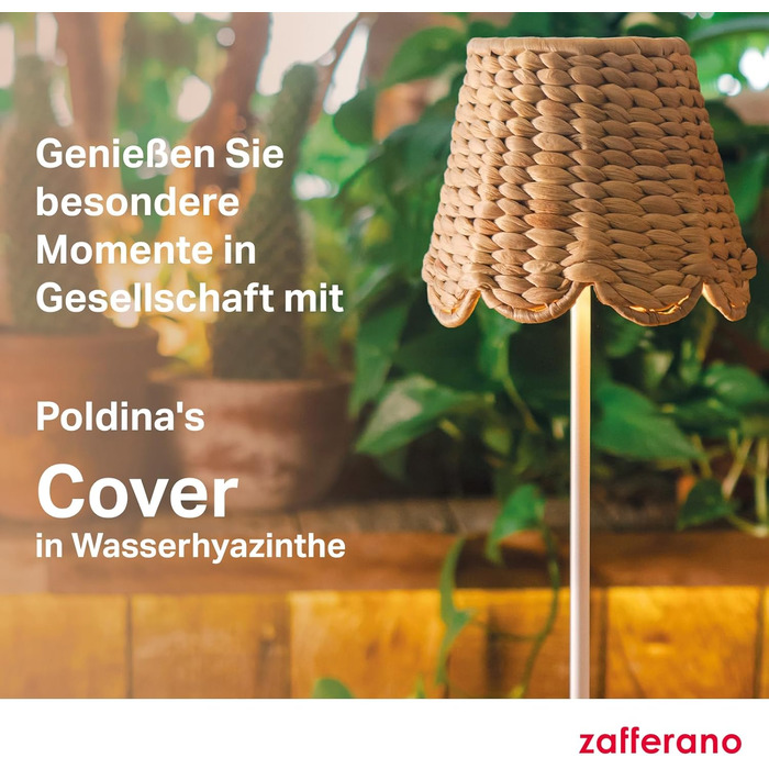 Zafferano Poldina XXL: Бездротова LED-лампа на акумуляторі з торшером, регульована висота 69-150 см, диммер, 2700-3000K, для вітальні та зовні, з зарядним пристроєм (Poldina Cover, ротанг)