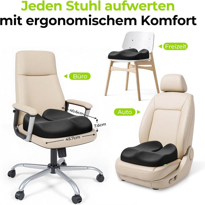 Ортопедична подушка для сидіння AUVON з підтримкою стегон, ергономічна для офісного та автомобільного крісла - підвищує комфорт, покращує кровообіг, знімає навантаження з куприка