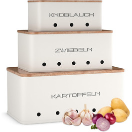 Короб для зберігання картоплі, цибулі та часнику - набір 3 шт. - Короб для овочів з вентиляційними отворами - Матовий чорний (Прямокутний)
