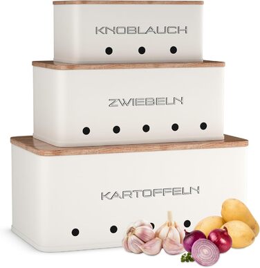 Короб для зберігання картоплі, цибулі та часнику - набір 3 шт. - Короб для овочів з вентиляційними отворами - Матовий чорний (Прямокутний)