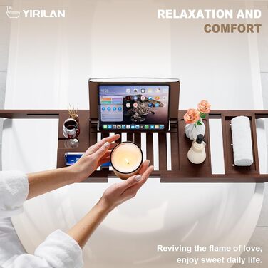 Підставка для ванни Yirilan, висувна, бамбукова, для 1-2 осіб, з тканиною (колір: коричневий)