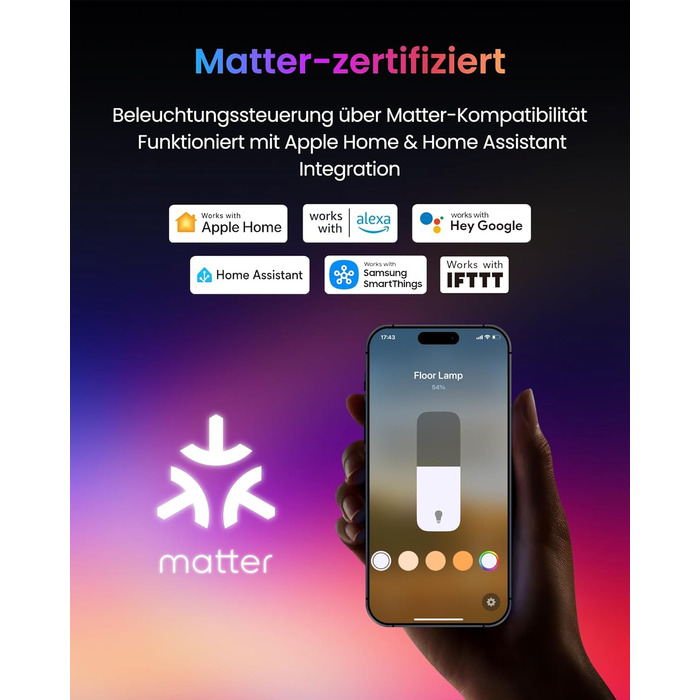 SwitchBot Matter Підлоговий світильник для вітальні та спальні, RGBWW, димування, Apple Home, Alexa, Google Home, керування через APP, музичні та сценні режими, чорний