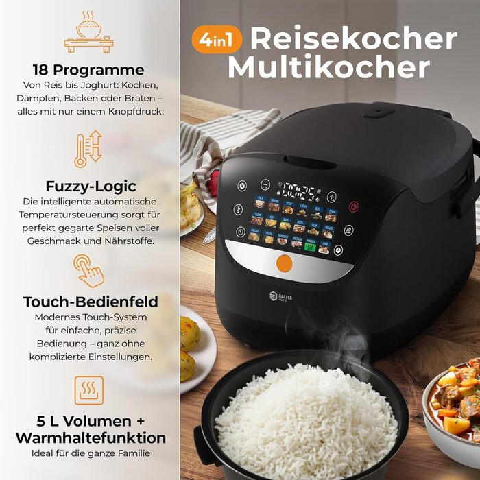 Бальтер Мультиварка-рисоварка, 4л, 18 програм, Fuzzy Logic, з аксесуарами та рецептами