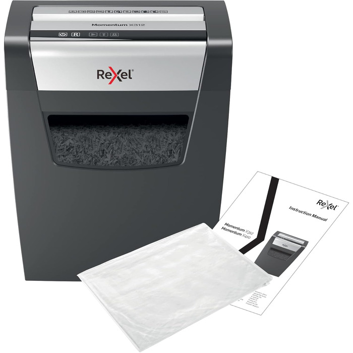 Шредер Rexel Momentum X308: безпечний знищення документів (P3, Partikelschnitt), 12 аркушів, 15л, чорний