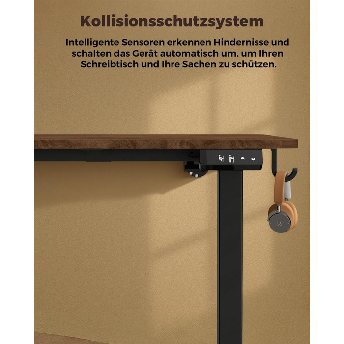 Регульований по висоті письмовий стіл 120x60 см з пам'яттю на 2 режими, стіл для домашнього офісу та геймінгу, колір вінтажний коричневий