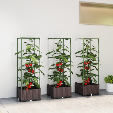 Набір з 3-х високих грядок з опорою для ліан: ящики для рослин з дренажними отворами