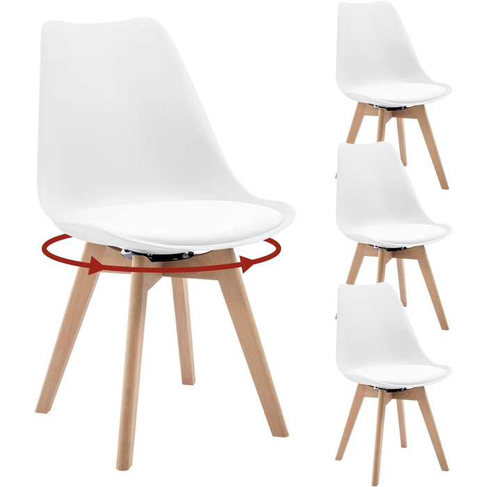 Крісла для їдальні WOLTU, набір з 4 шт., з масиву дерева та штучної шкіри, поворотні, до 100 кг, для сучасного інтер'єру