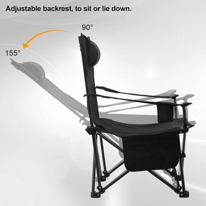 Набір з 2 шт. , складаний стілець Складаний рибальський стілець для активного відпочинку, кемпінгу, до 150 кг з можливістю завантаження з підлокітниками та підстаканником CPS8147gr-2 (чорний)