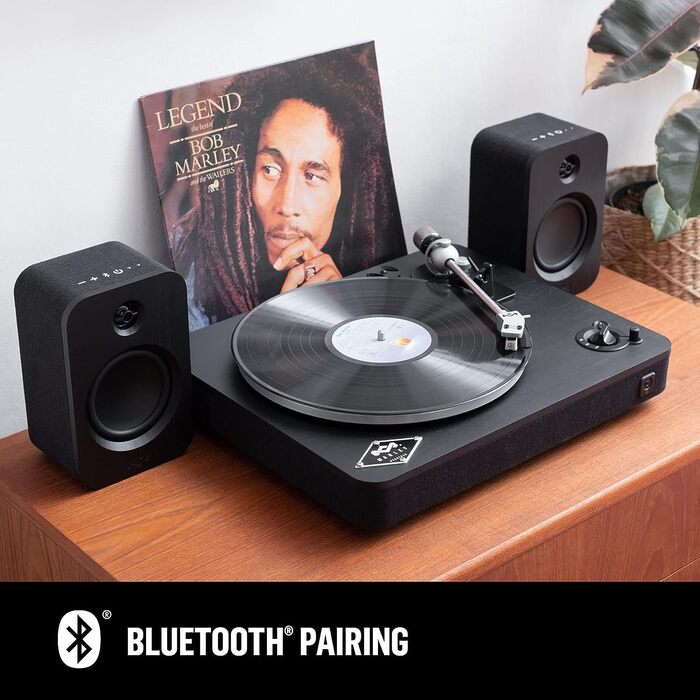 Вініловий програвач House of Marley Stir It Up Wireless з Bluetooth, попереднім підсилювачем, тонармом Audio-Technica, корпус із бамбука, швидкості 33/45 об/хв, екологічний дизайн, чорний