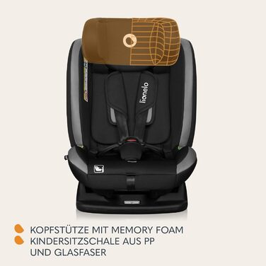 Автокрісло Lionelo AART для дітей 40-150 см, R129 (I-SIZE), сірий колір, регулювання спинки та підголівника