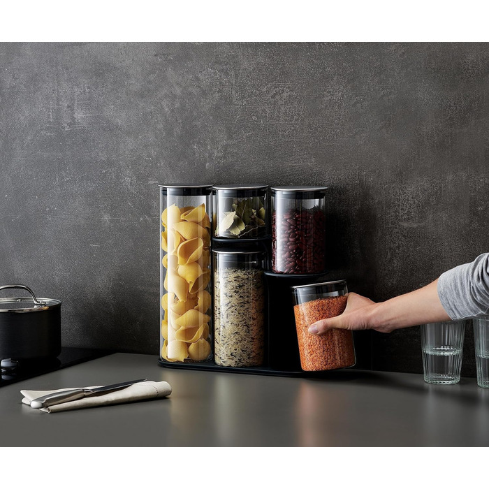 Набір Joseph Joseph з 5 контейнерів для зберігання продуктів у холодильнику, герметичні, з функціональним тримачем, сірий (скло/нержавіюча сталь, чорний)
