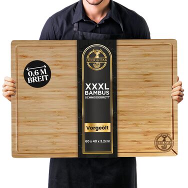 Дерев'яний обрізний стіл Deer & Oak XXXL 60x40x3.2 см - Преміум якість, для кухні, бамбуковий, з сафторізами, двосторонній, з боковими ручками