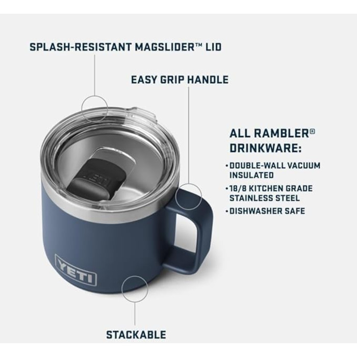 Термокружка YETI Rambler з кришкою MagSlider, 414 мл, чорна